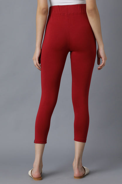 Red solid cropped tights