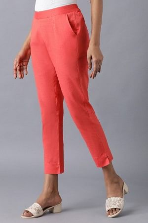 Red rollup hem trousers