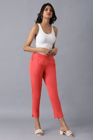 Red rollup hem trousers