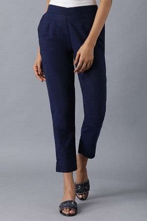 Blue Roll-up Hem Trousers