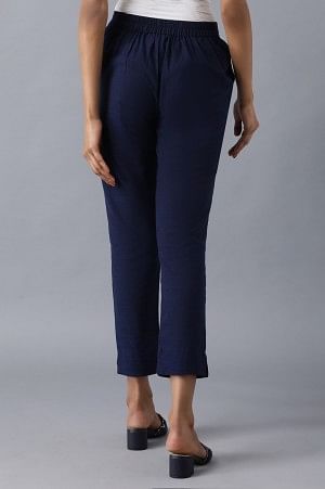 Blue Roll-up Hem Trousers