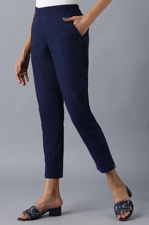 Blue Roll-up Hem Trousers