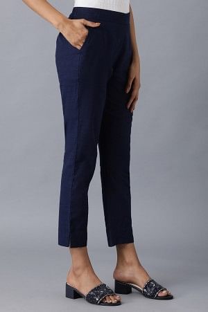 Blue Roll-up Hem Trousers