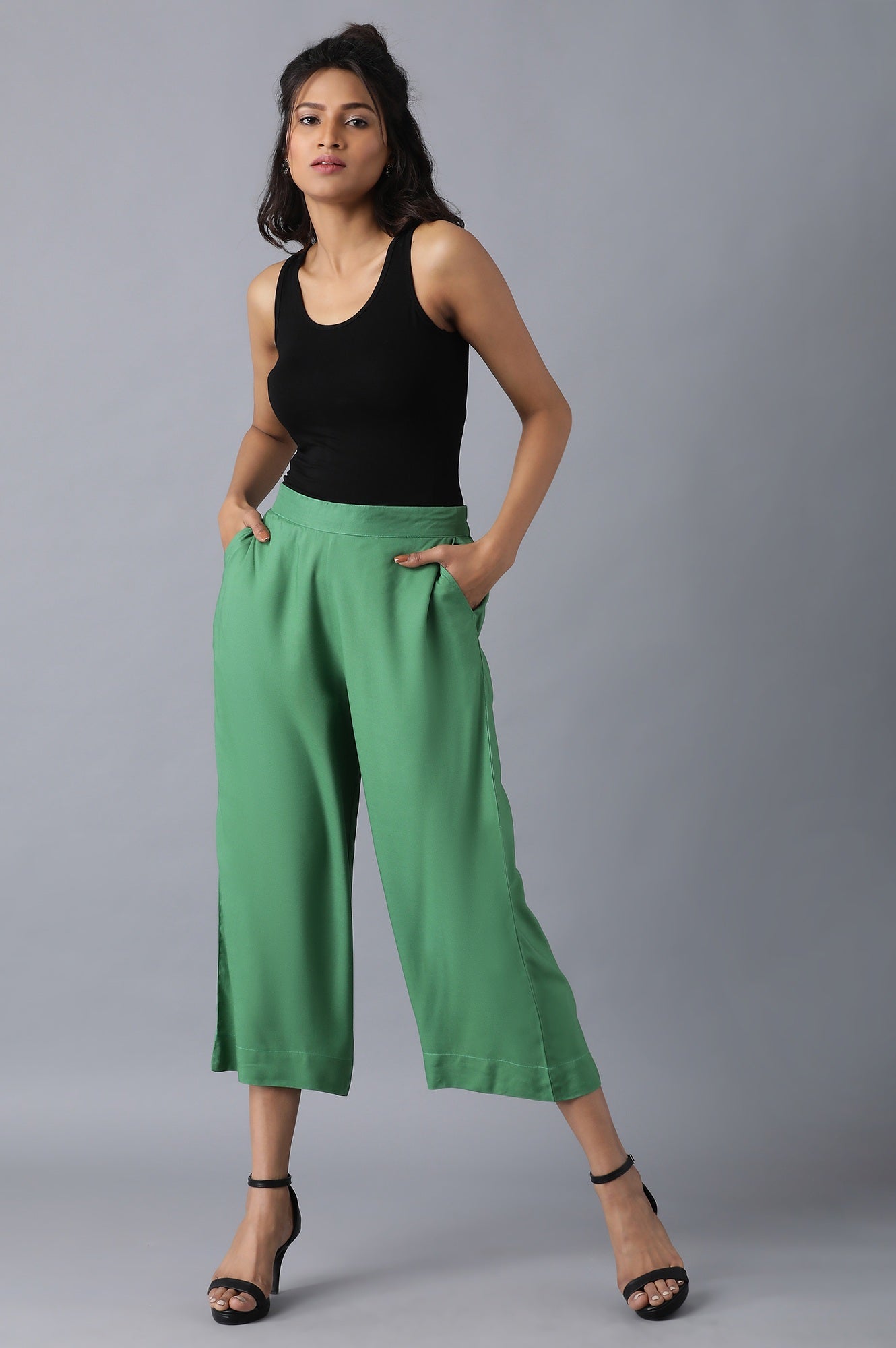 Green Solid Culottes