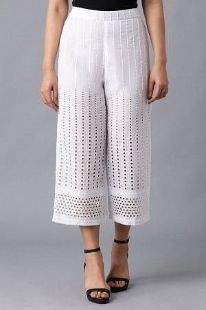 White Solid Cotton Culottes