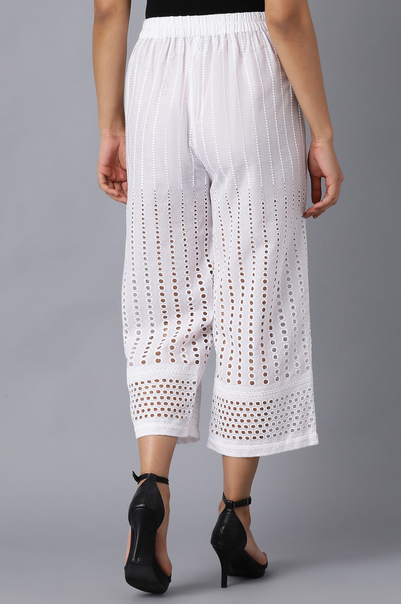 White Solid Cotton Culottes