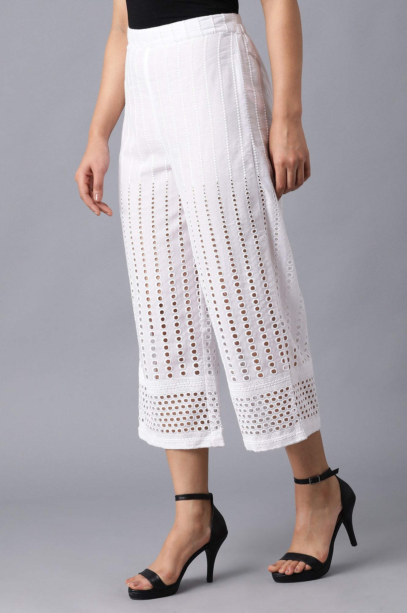 White Solid Cotton Culottes