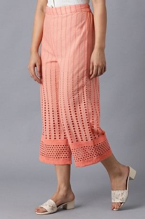 Peach Solid Cotton Culottes