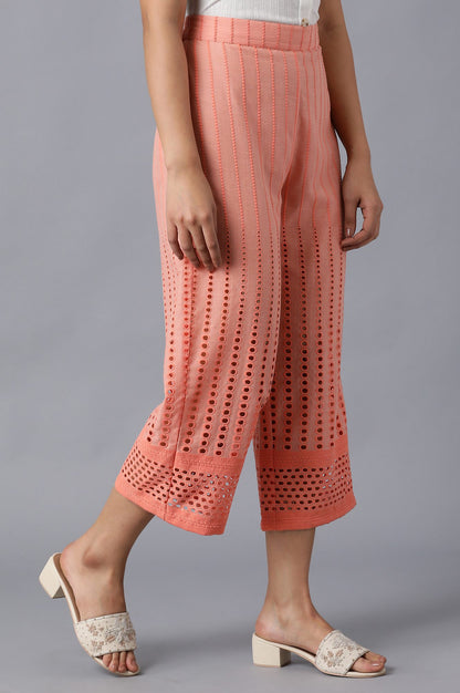 Peach Solid Cotton Culottes