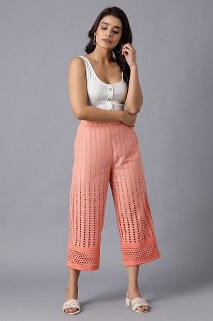 Peach Solid Cotton Culottes