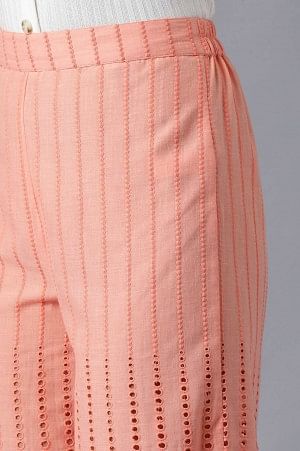 Peach Solid Cotton Culottes