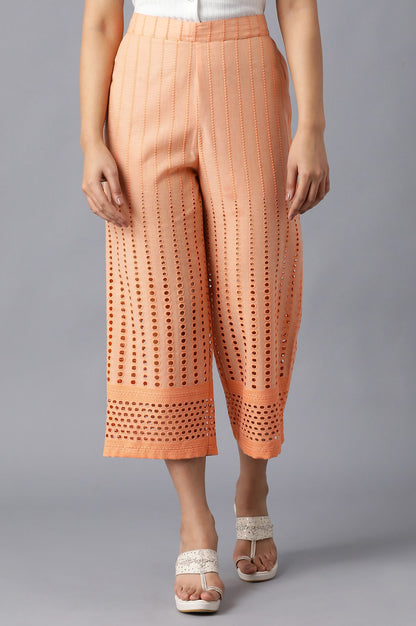 Peach Solid Cotton Culottes