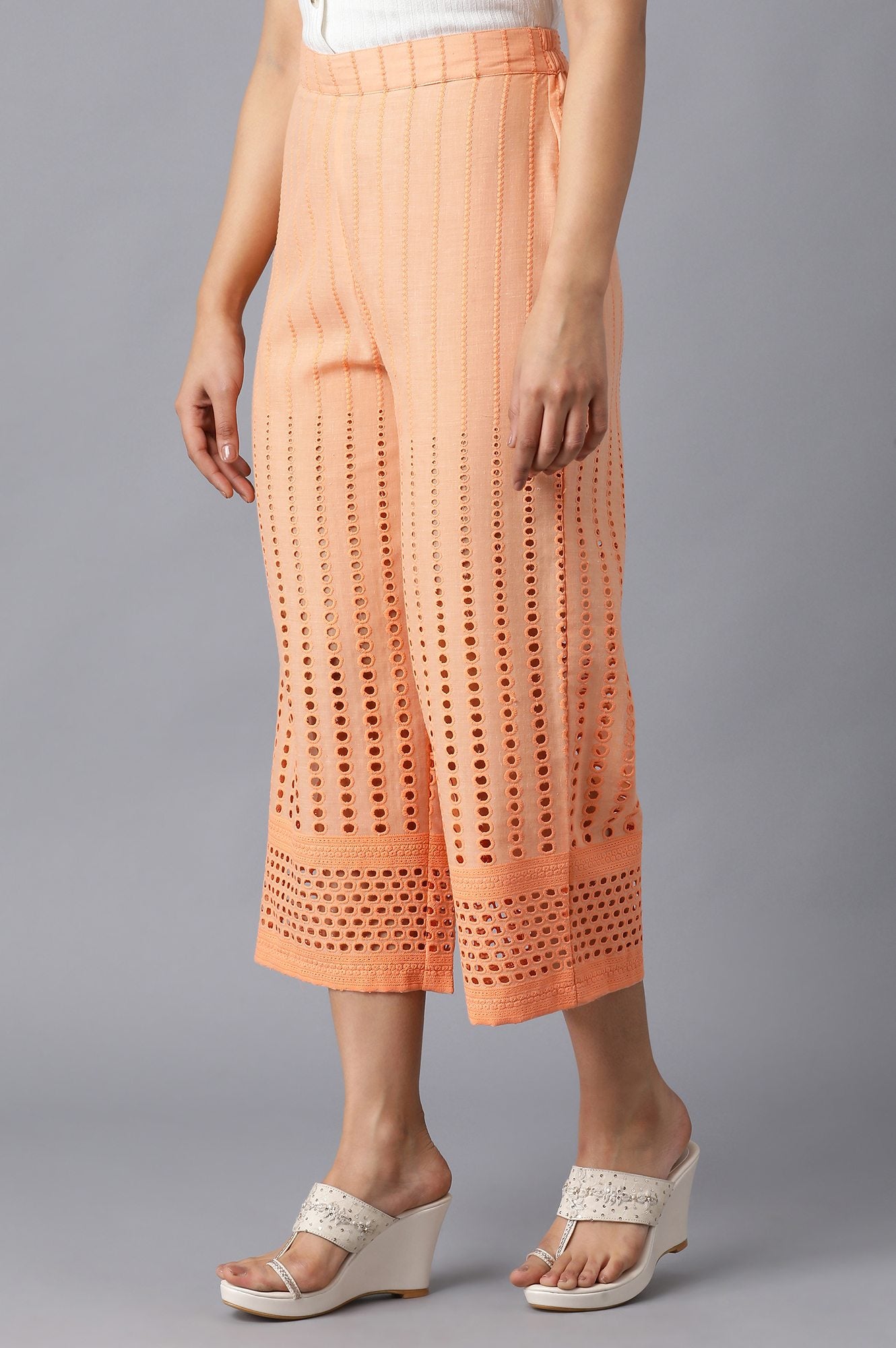 Peach Solid Cotton Culottes