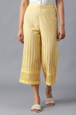 Yellow Solid Cotton Culottes