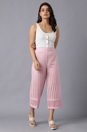 Pink Solid Cotton Culottes