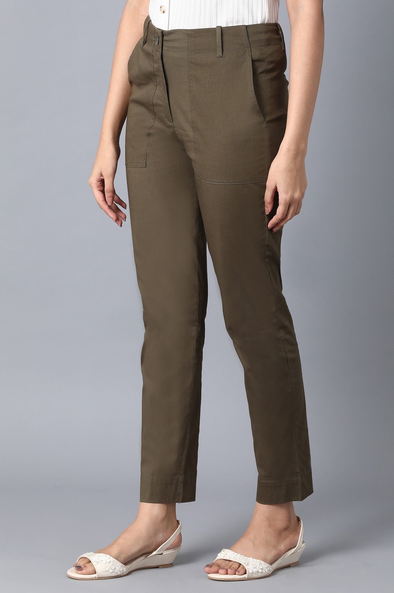 Olive Green Slim Fit Trouser Pants