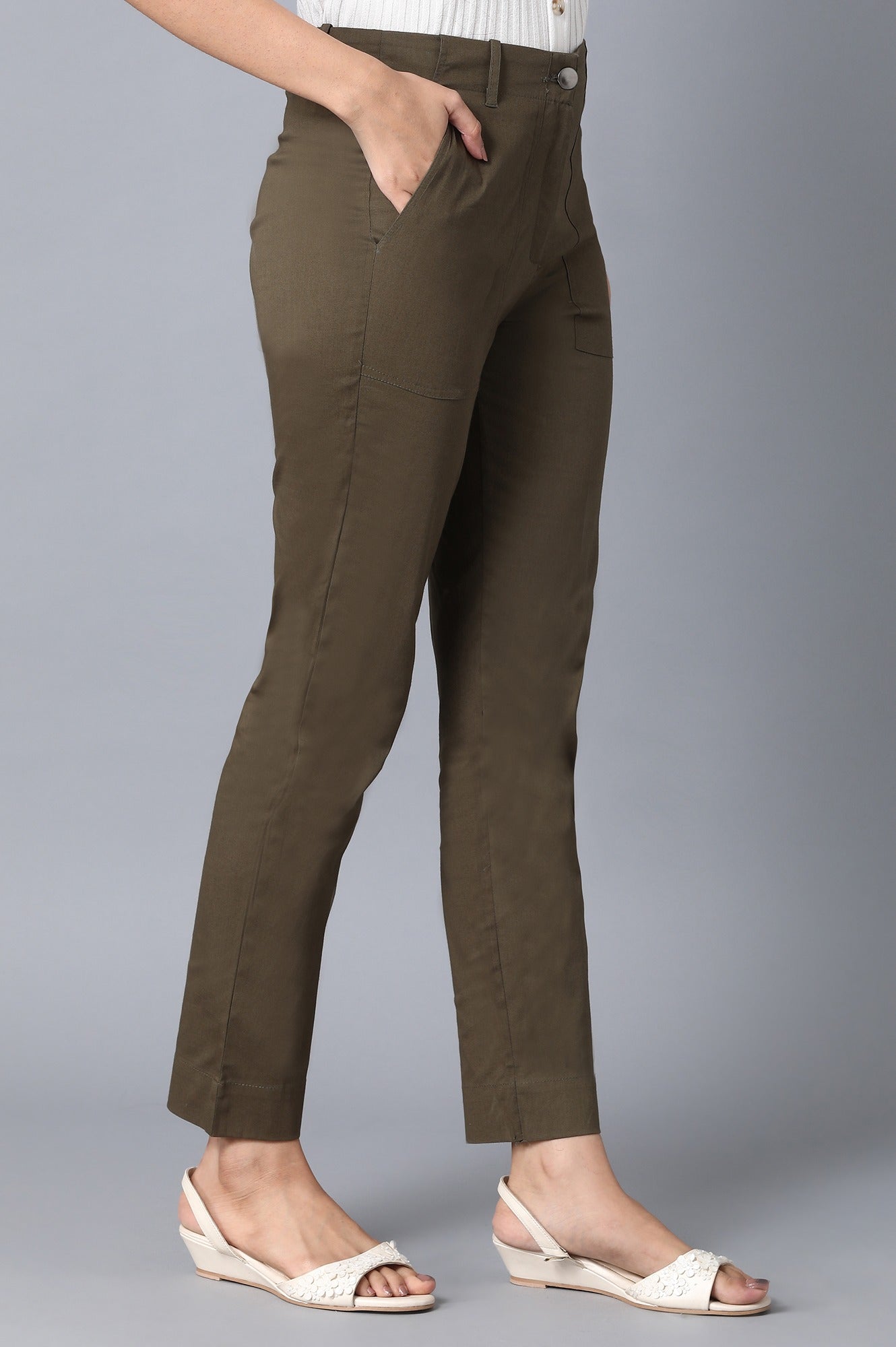 Olive Green Slim Fit Trouser Pants