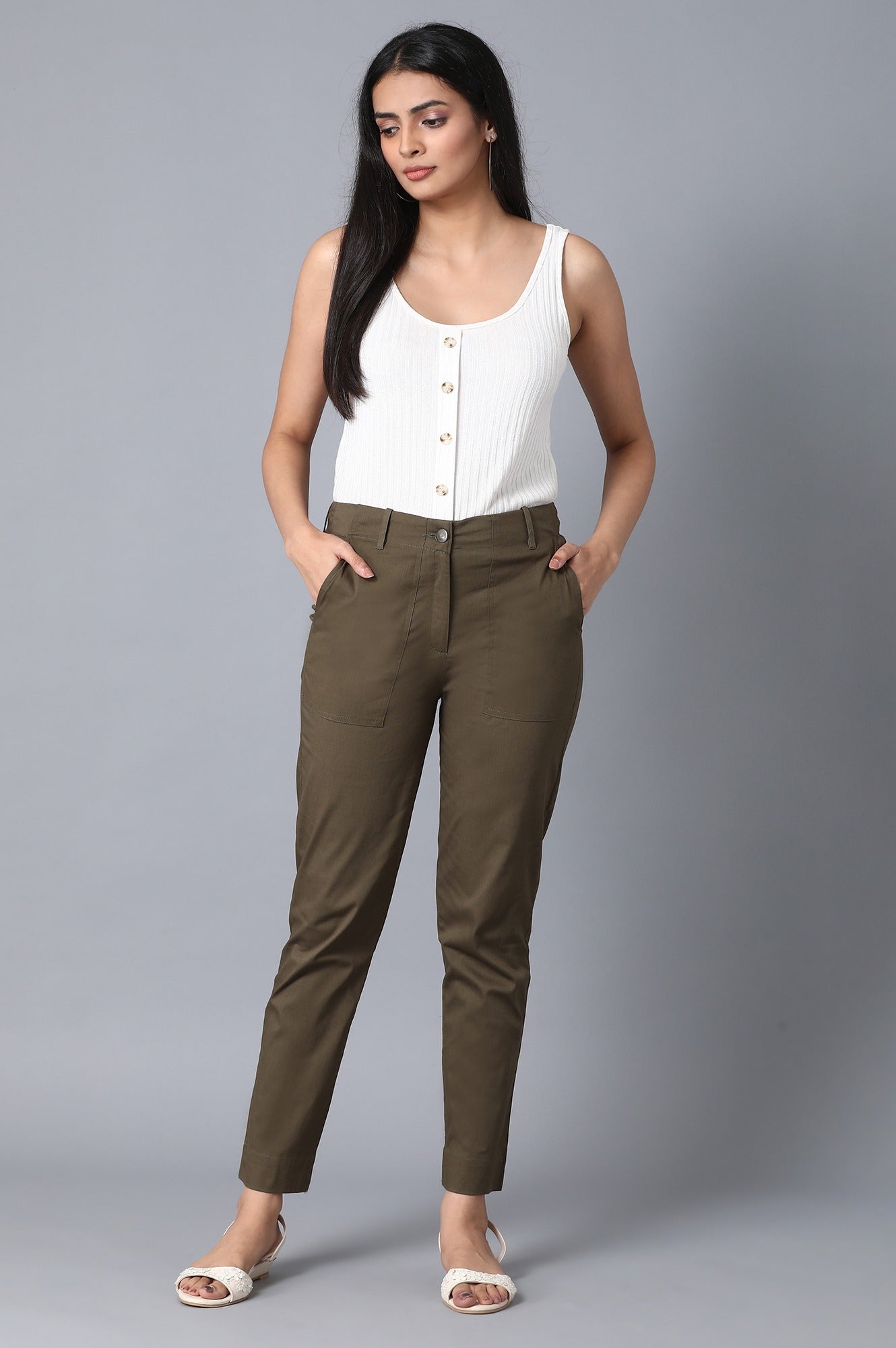 Olive Green Slim Fit Trouser Pants