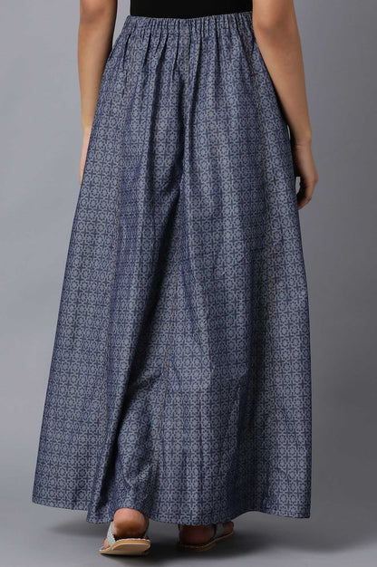 Blue Printed Denim Jacquard Skirt