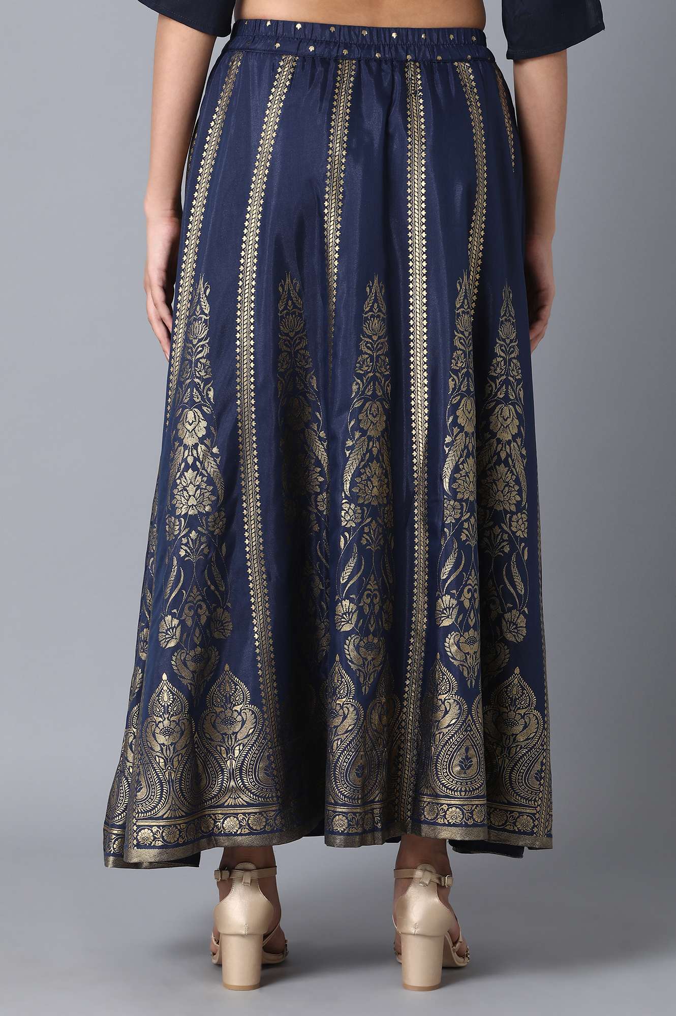 Navy Blue Printed Flared Skirt