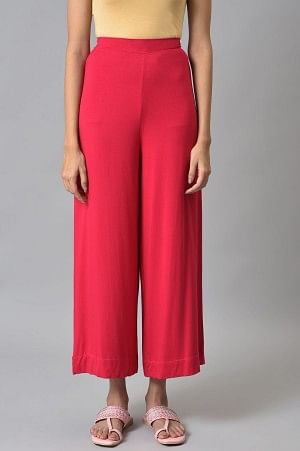 Pink Solid Knitted Angle Length Palazzo