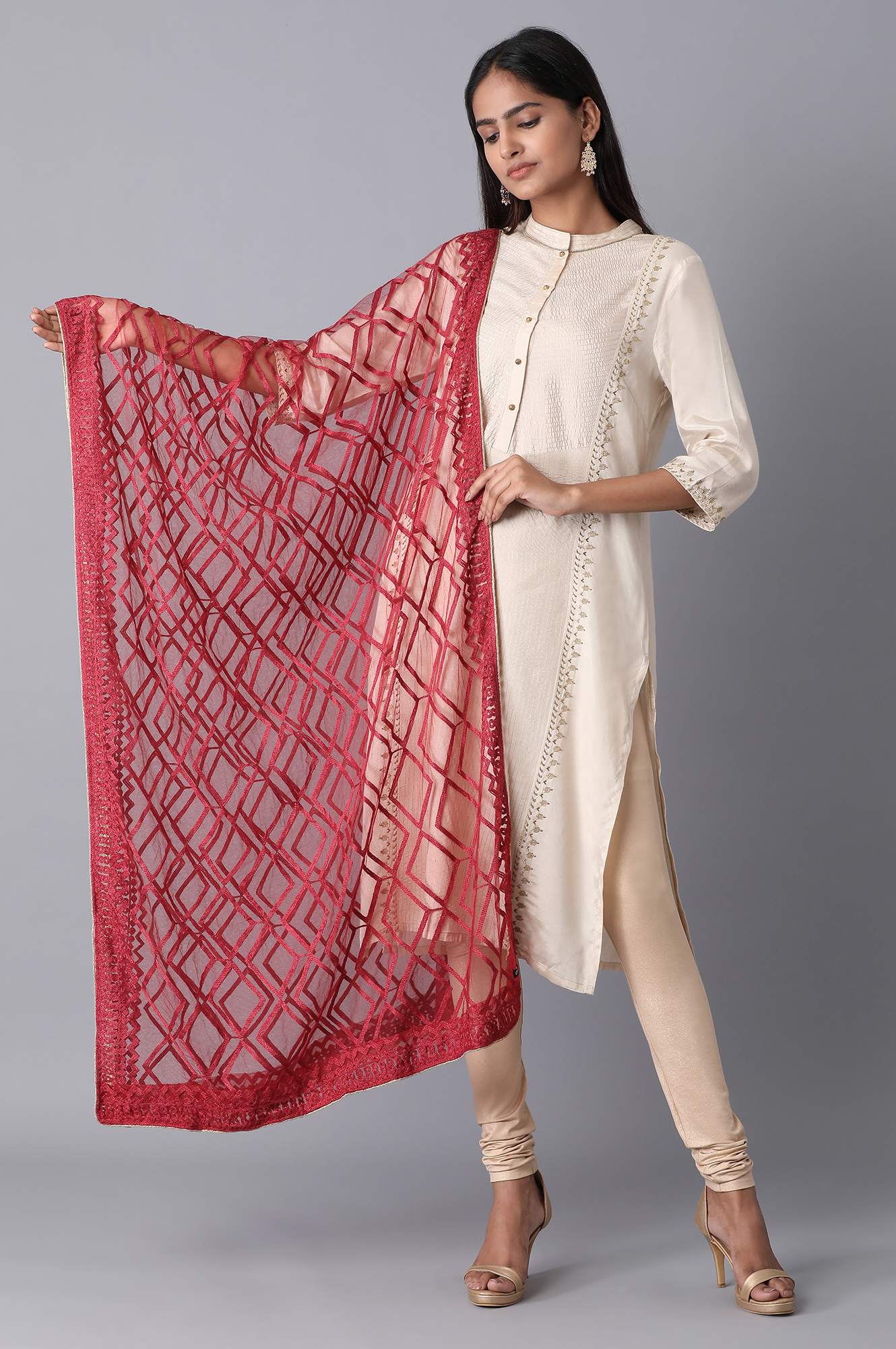 Maroon Net Dupatta