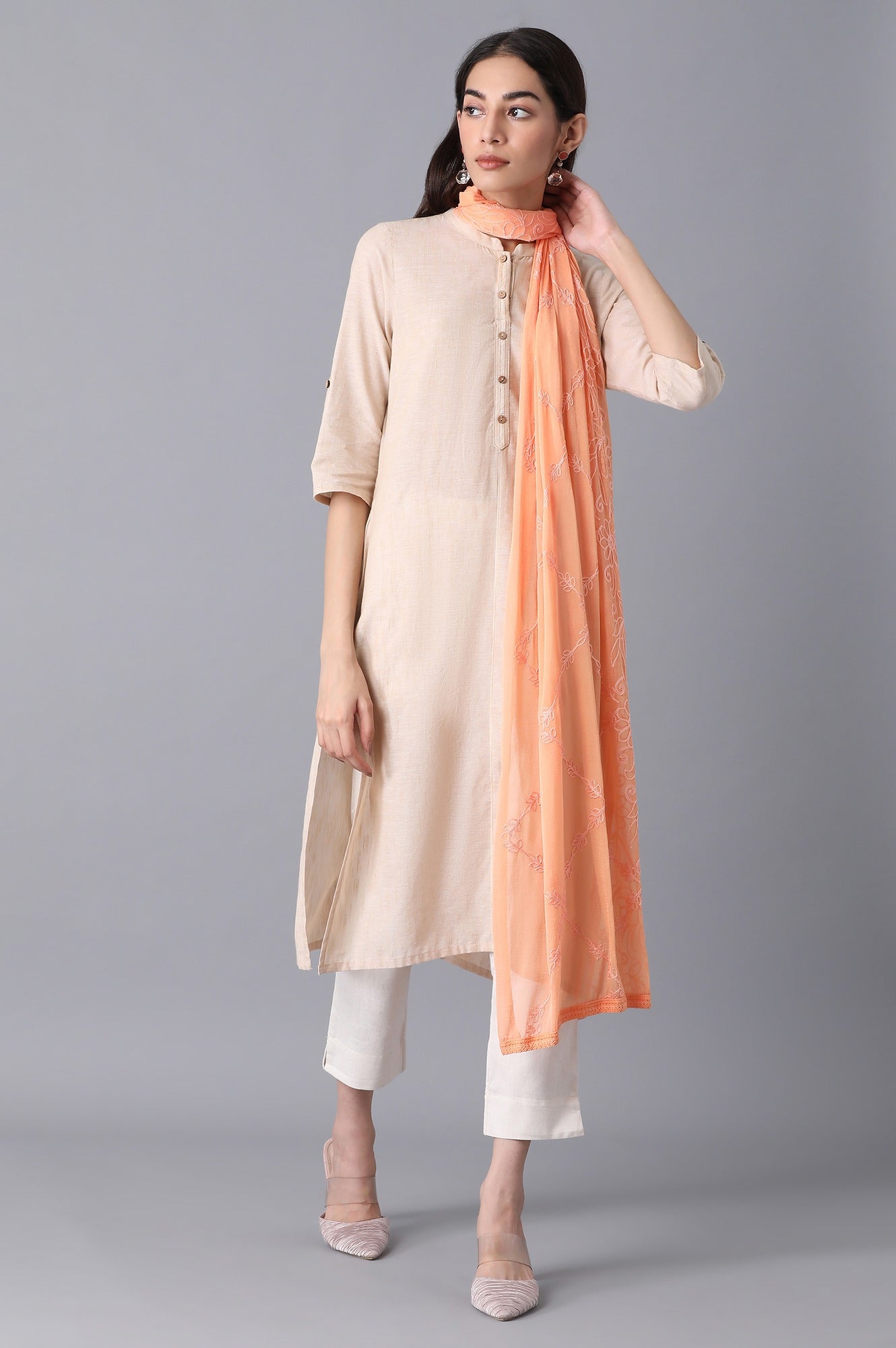 Peach Embroidered Dupatta