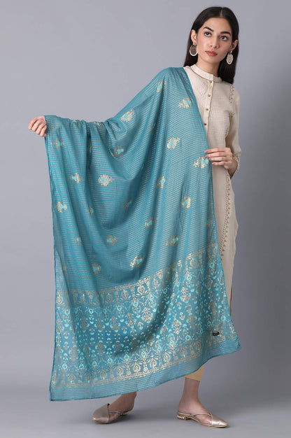 Teal Voile Printed Dupatta