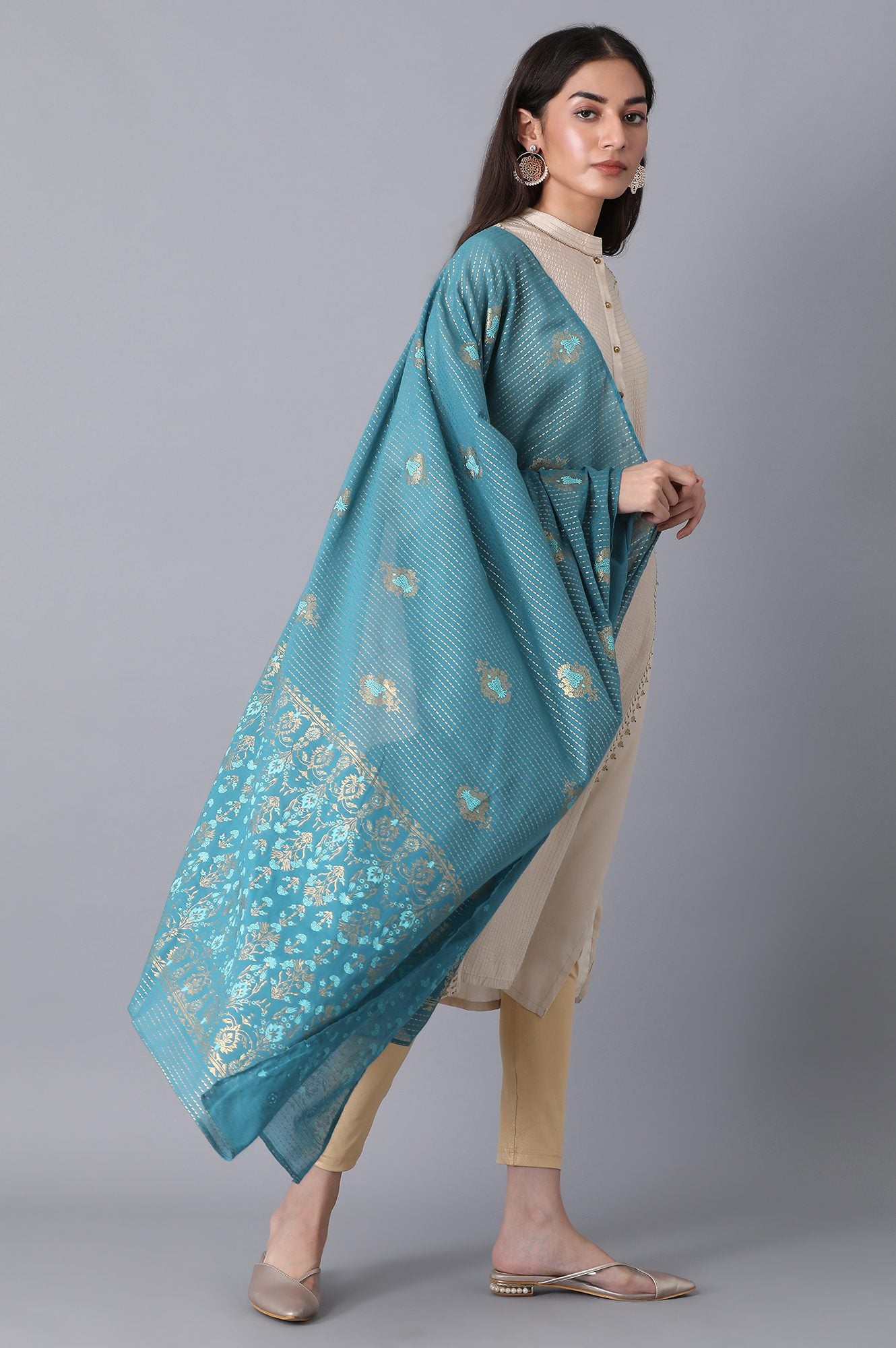 Teal Voile Printed Dupatta