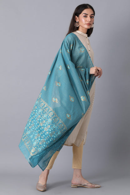 Teal Voile Printed Dupatta