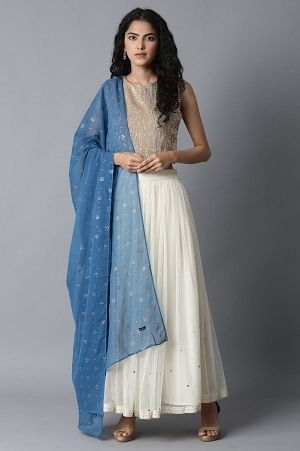 Blue Foil Print Dupatta