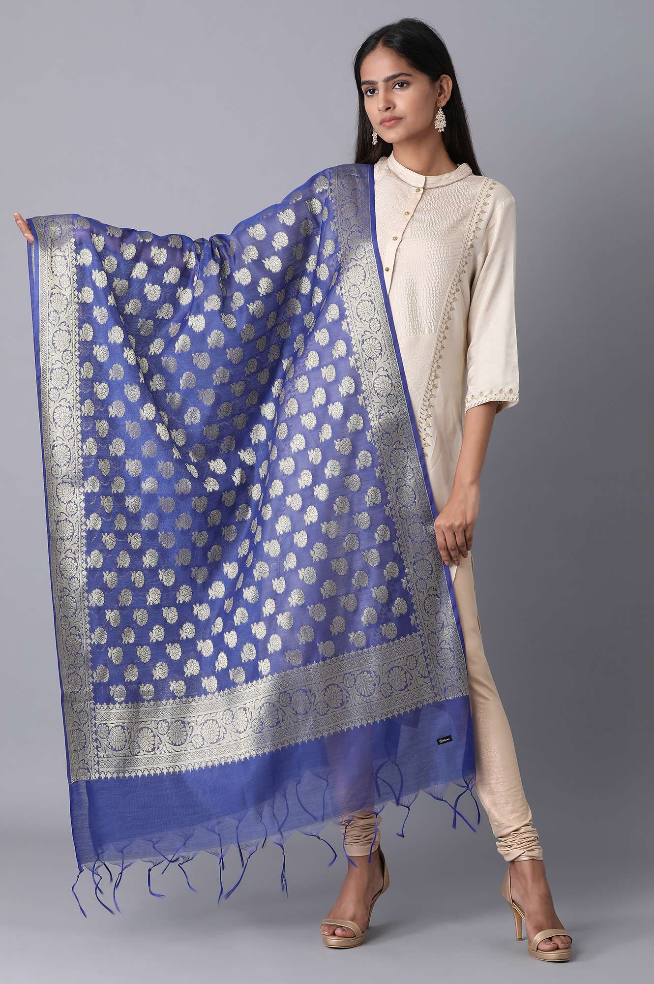 Royal Blue Banaras Jacquard Dupatta