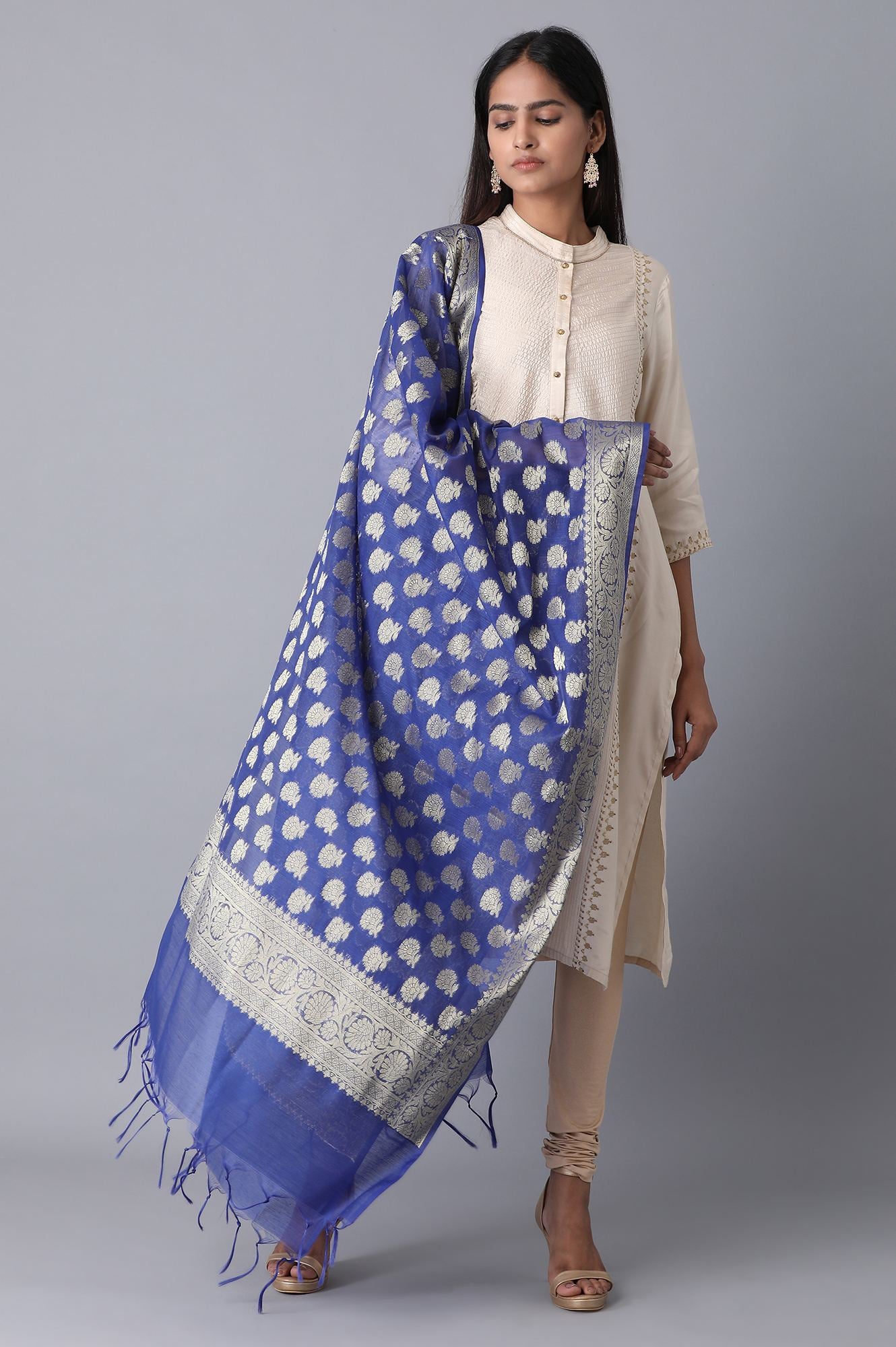 Royal Blue Banaras Jacquard Dupatta