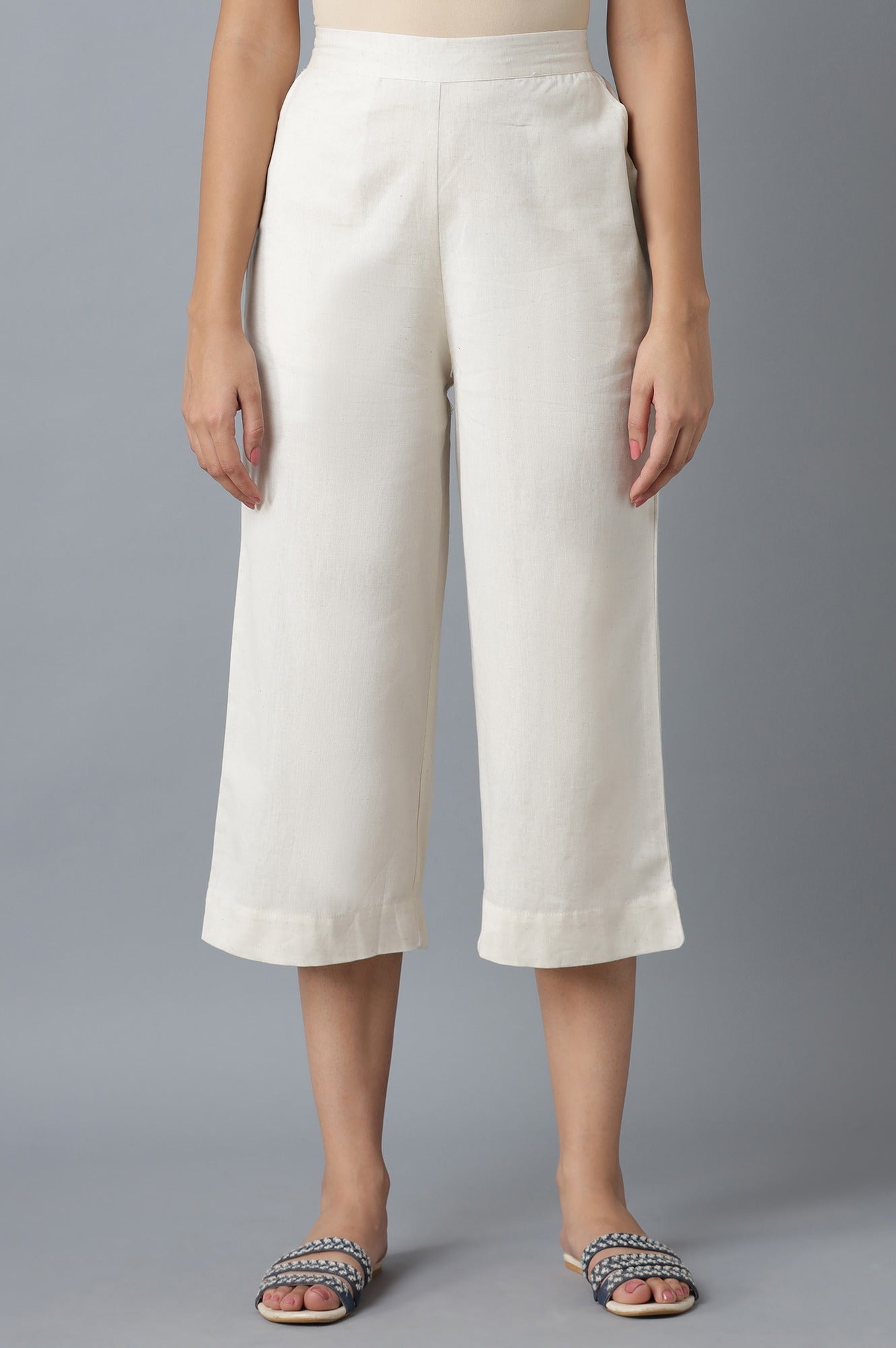 Beige Calf Length Culottes