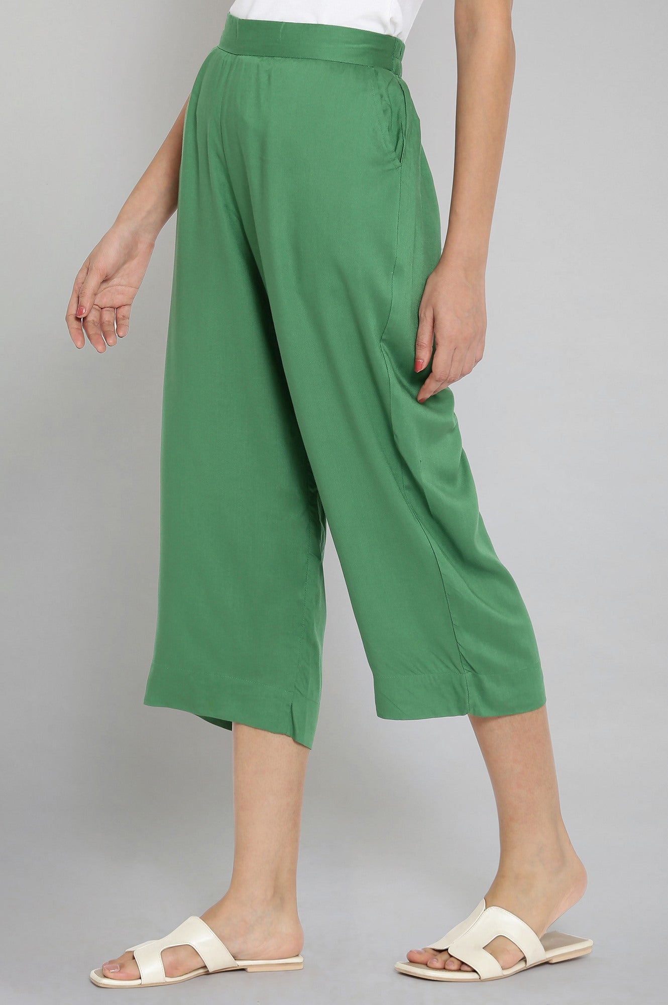 Green Calf Length Culottes