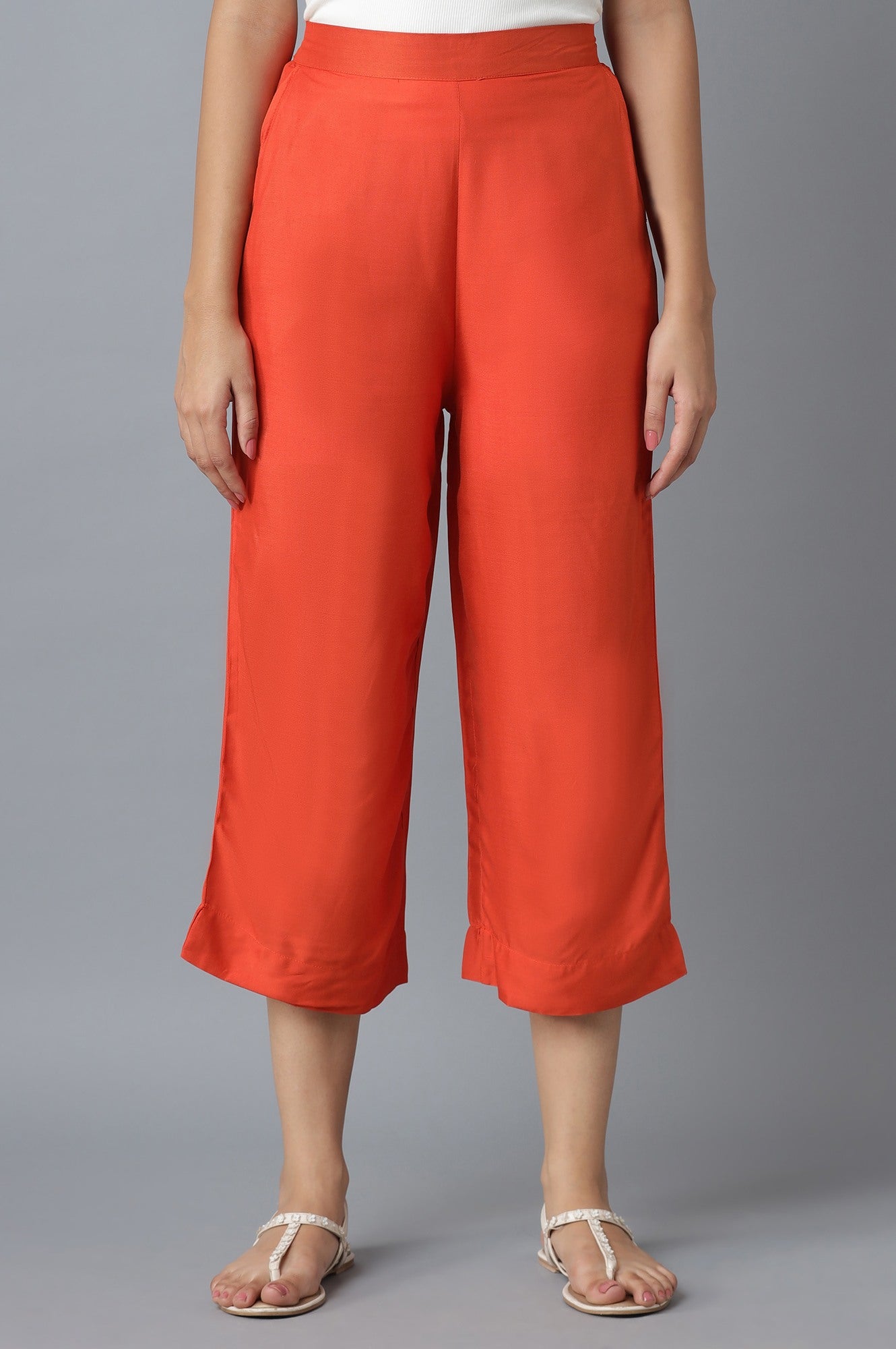 Orange Calf Length Culottes