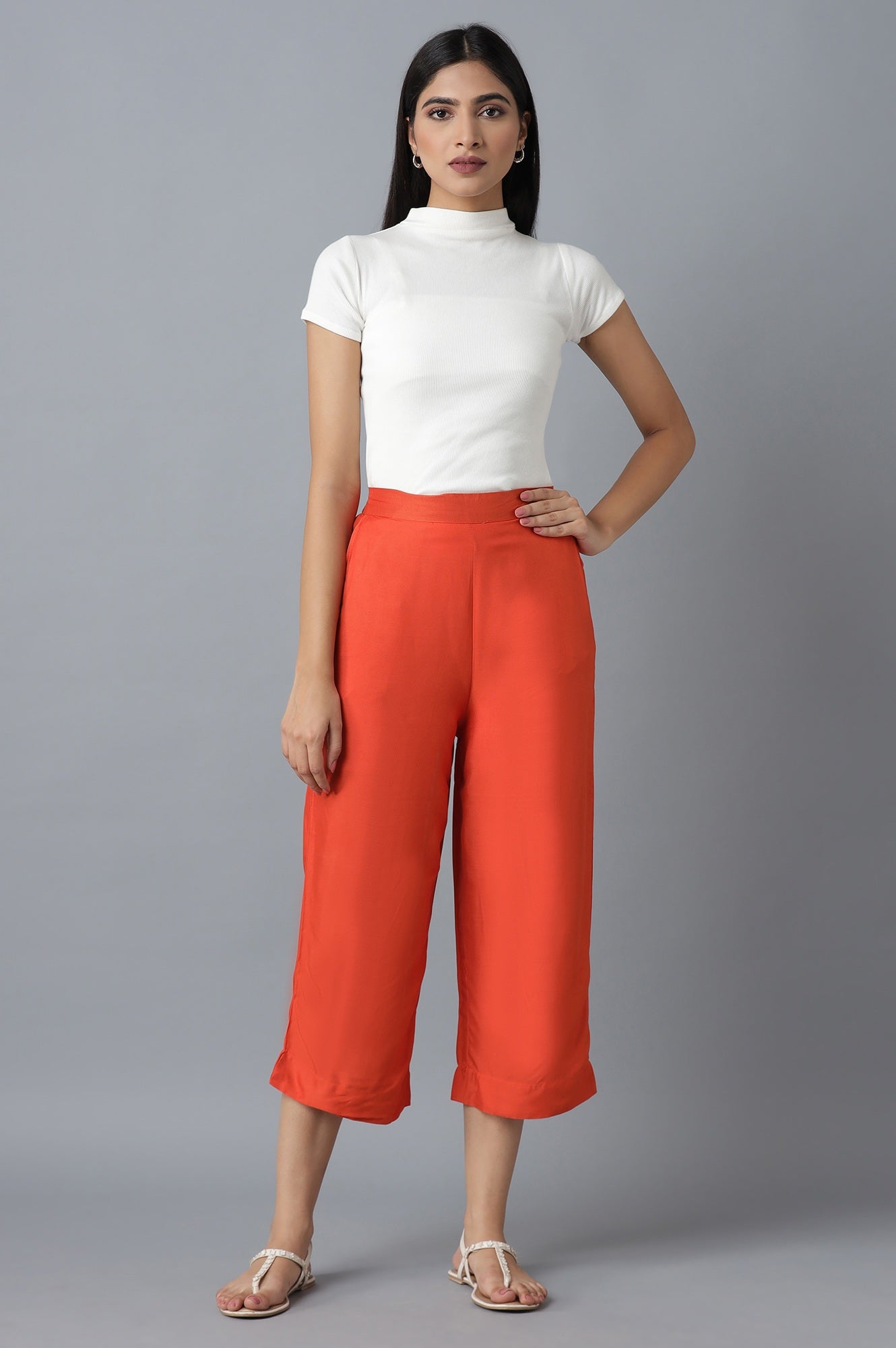 Orange Calf Length Culottes