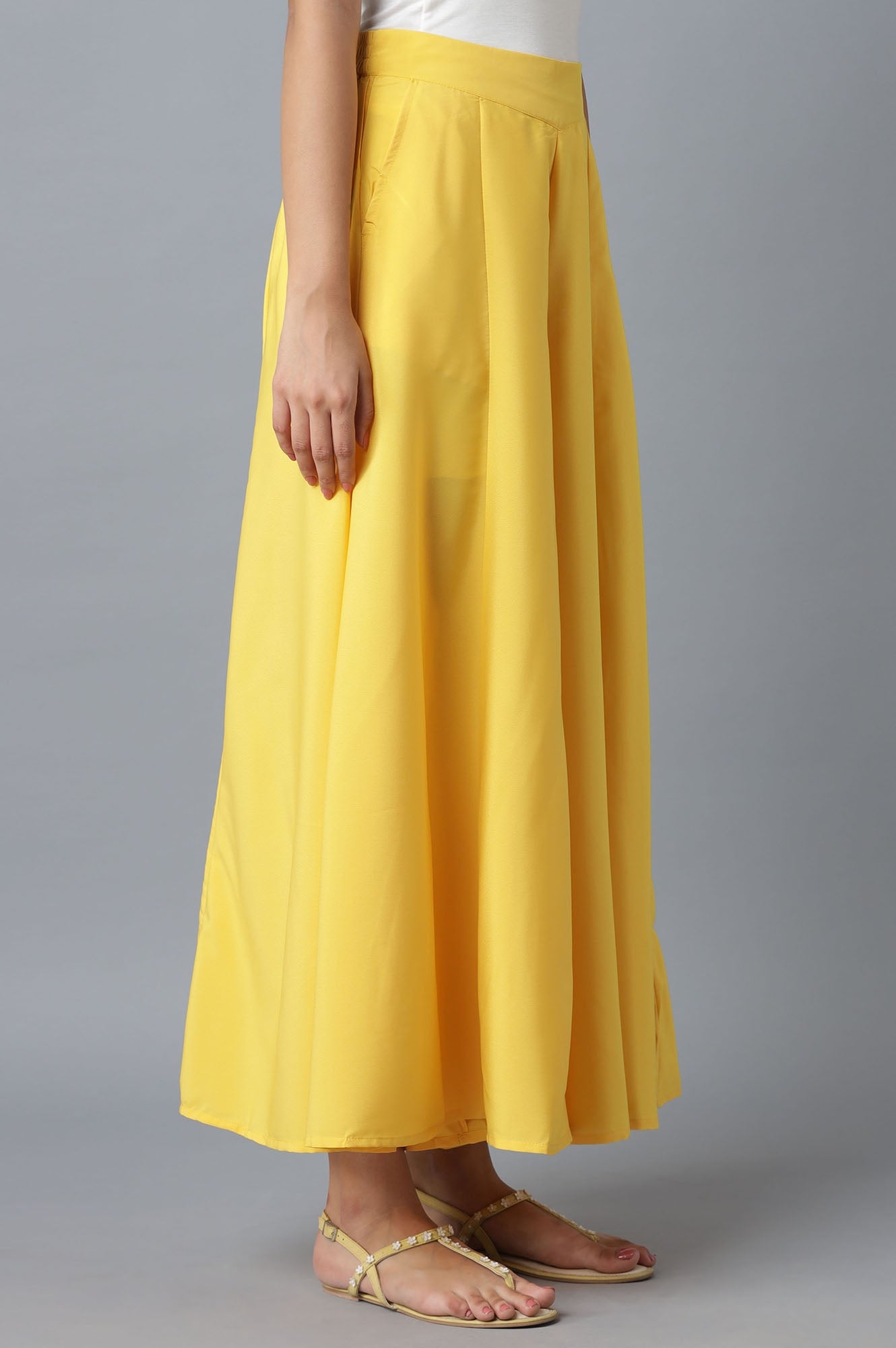 Yellow Solid Flared Palazzo