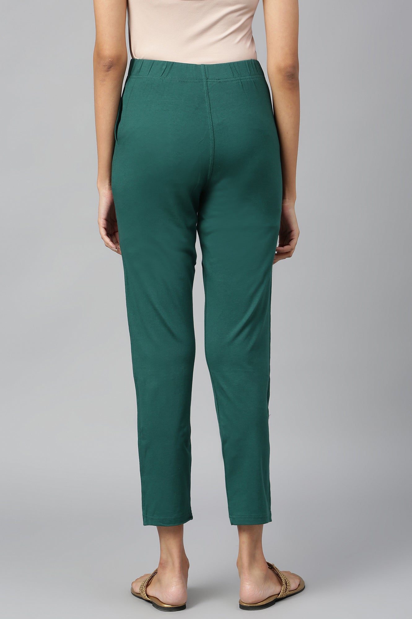 Green Cotton Lycra Women Pants