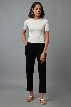 Black Cotton Lycra Jersy Pants