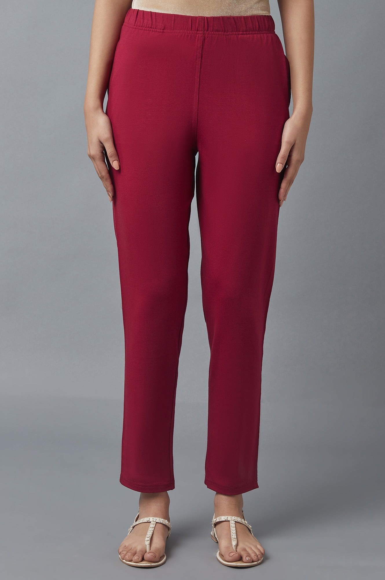 Red Cotton Lycra Jersy Pants