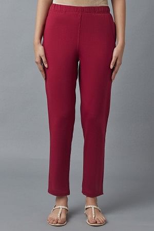 Red Cotton Lycra Jersy Pants