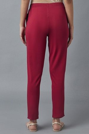 Red Cotton Lycra Jersy Pants