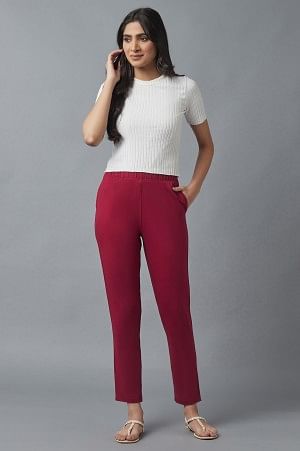 Red Cotton Lycra Jersy Pants