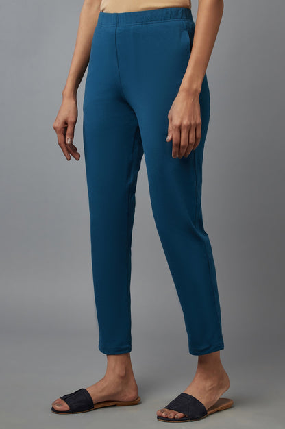 Blue Cotton Lycra Jersy Pants