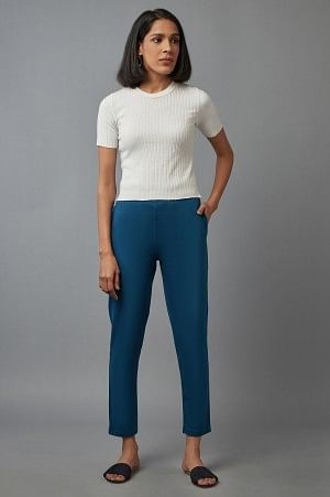 Blue Cotton Lycra Jersy Pants