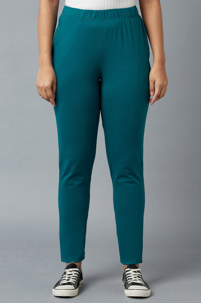 Green Cotton Lycra Jersy Pants