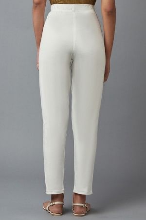 White Cotton Lycra Jersy Pants