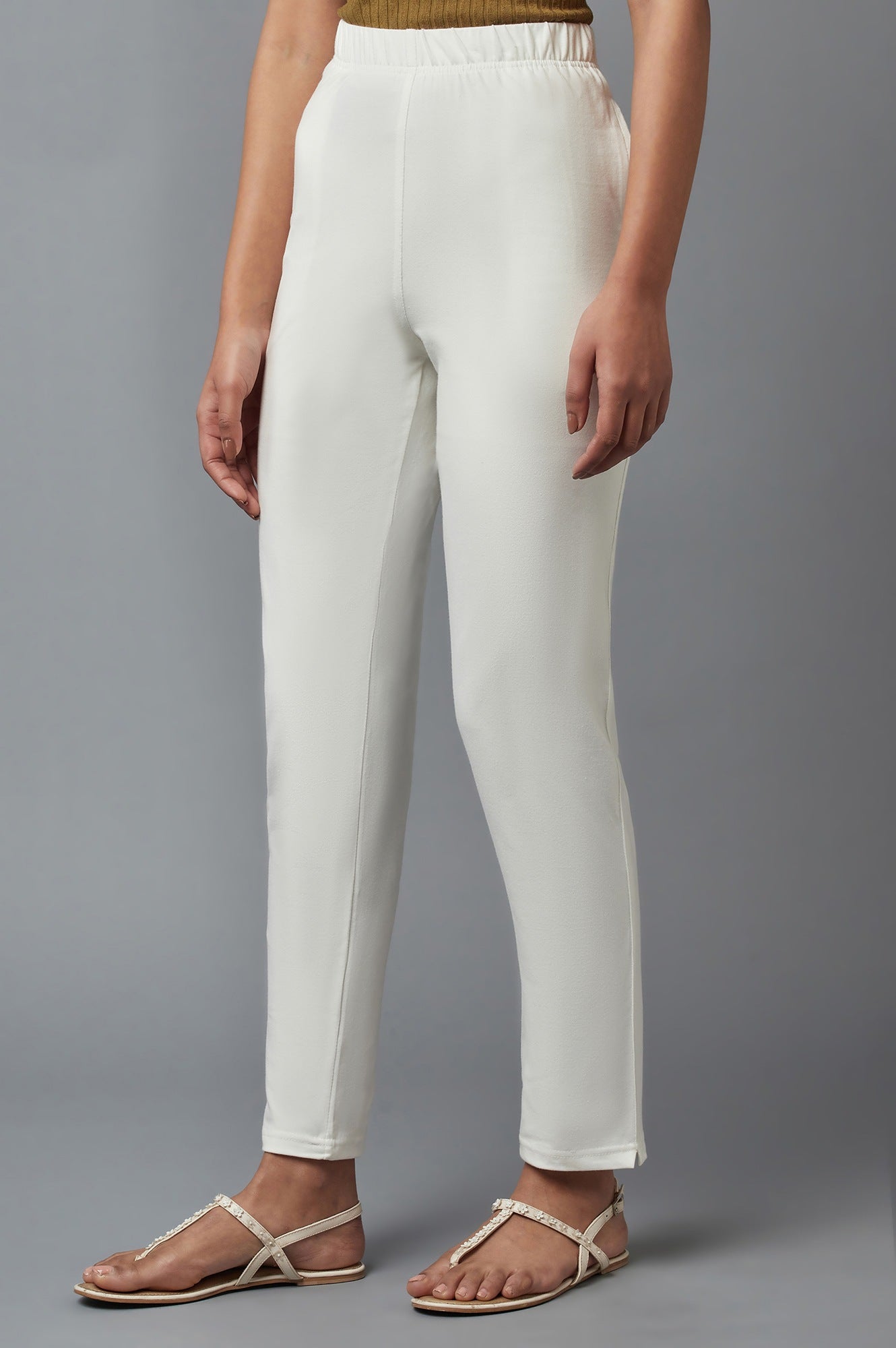 White Cotton Lycra Jersy Pants