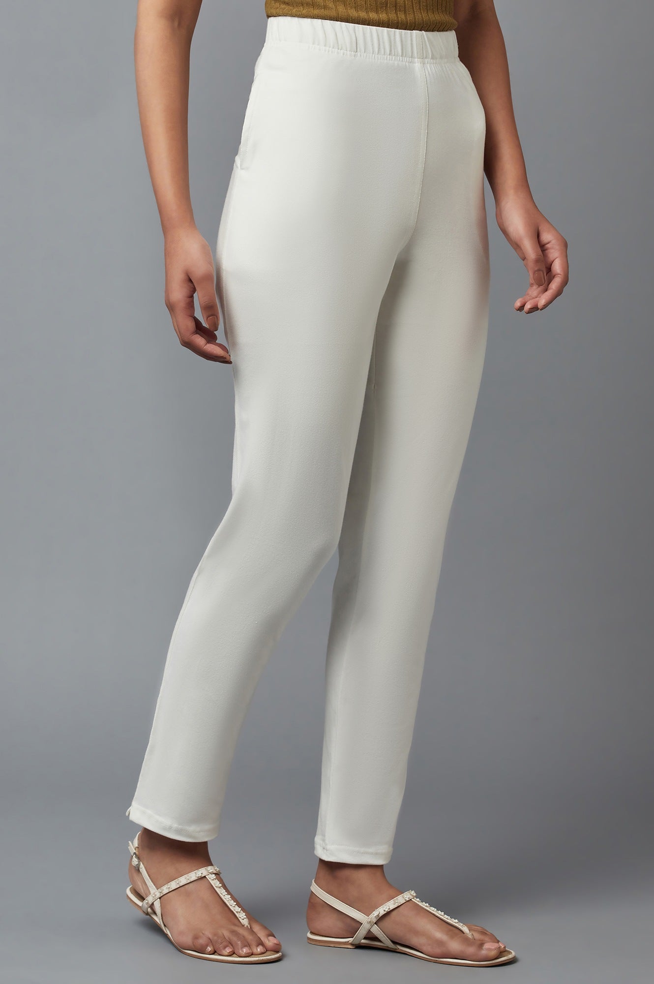 White Cotton Lycra Jersy Pants